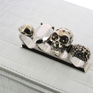 Alexander Mcqueen Ivory Grey Croc Embossed Shoulder Bag New With Tags